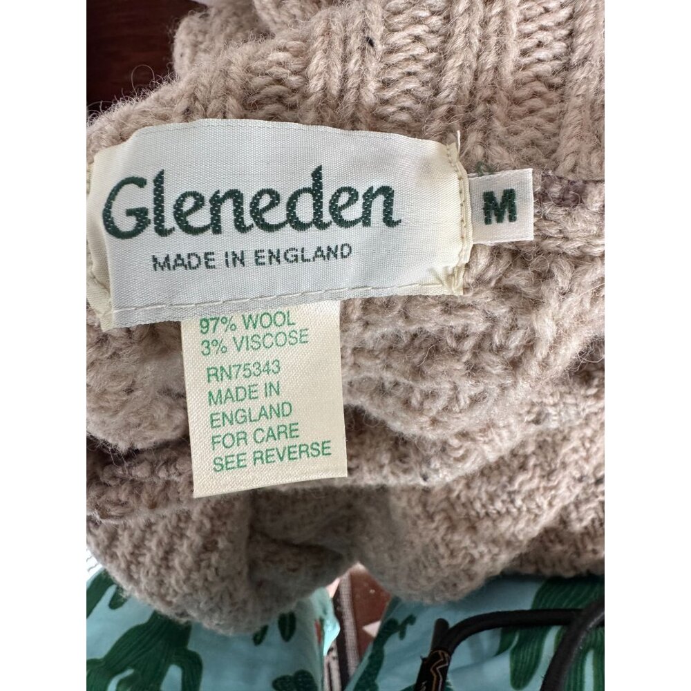 Vintage 80s Beige Chunky Knit Wool Turtleneck Sweater Textured Ribbed Long Sleev - Picture 9 of 12